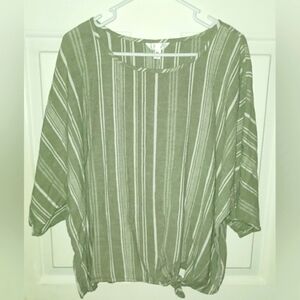 Time & Tru Women's Green Vertical Stripe Tie Waist Blouse Shirt/ Sz XXL